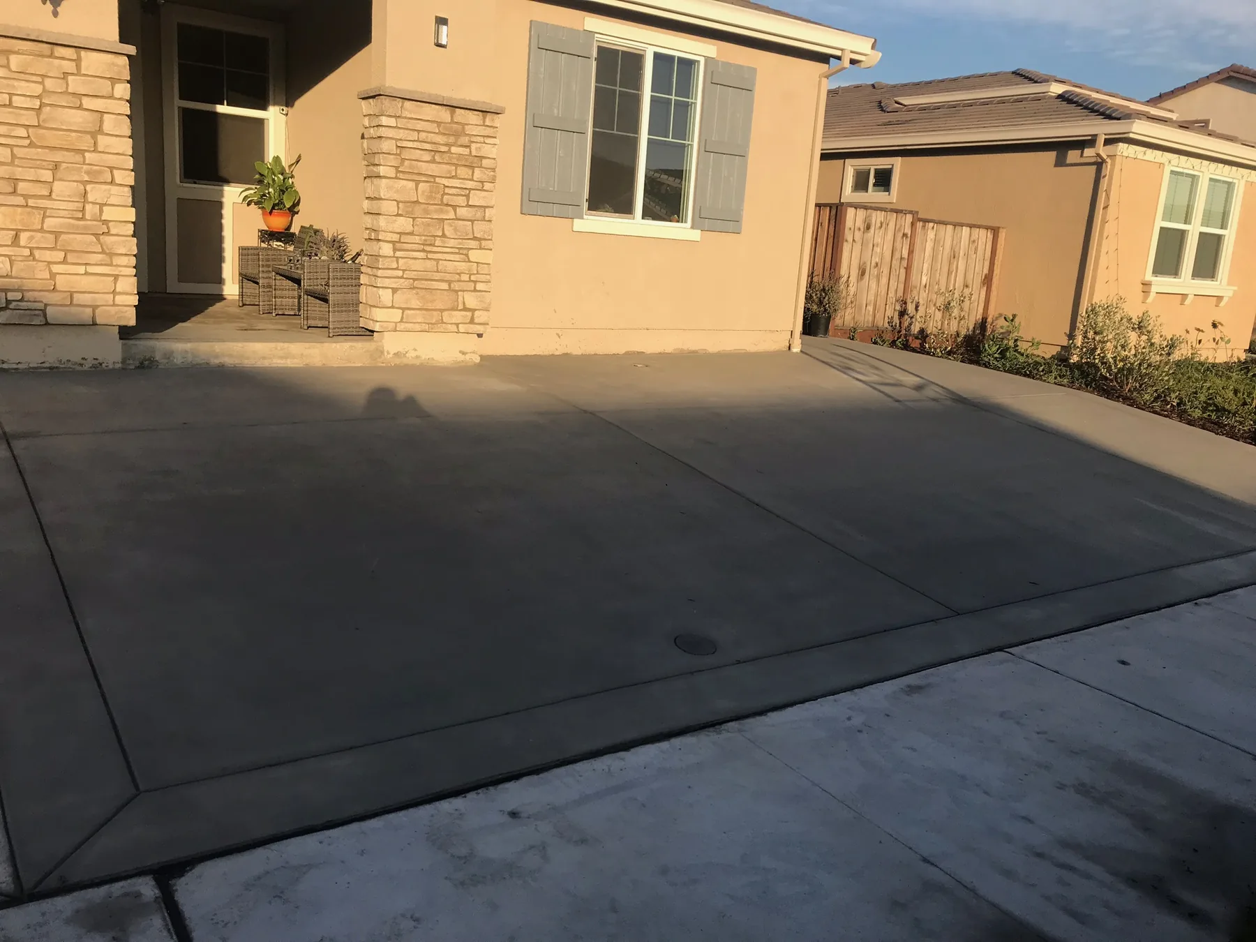 Finished residential concrete around a home
